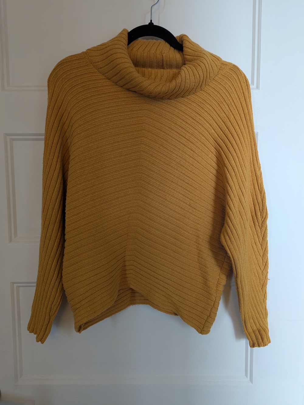 Mustard Ribbed Cowl Neck Sweater - Women
